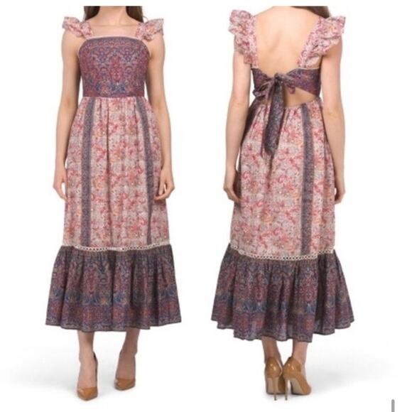 Haute Hippie flutter sleeve, tiered peasant-style maxi-dress size 14 - Picture 1 of 14